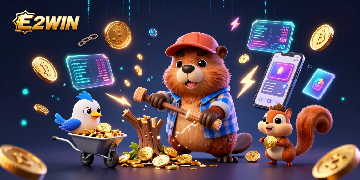 Experience E2WIN with immersive gaming elements and vibrant characters in an exciting casino scene.