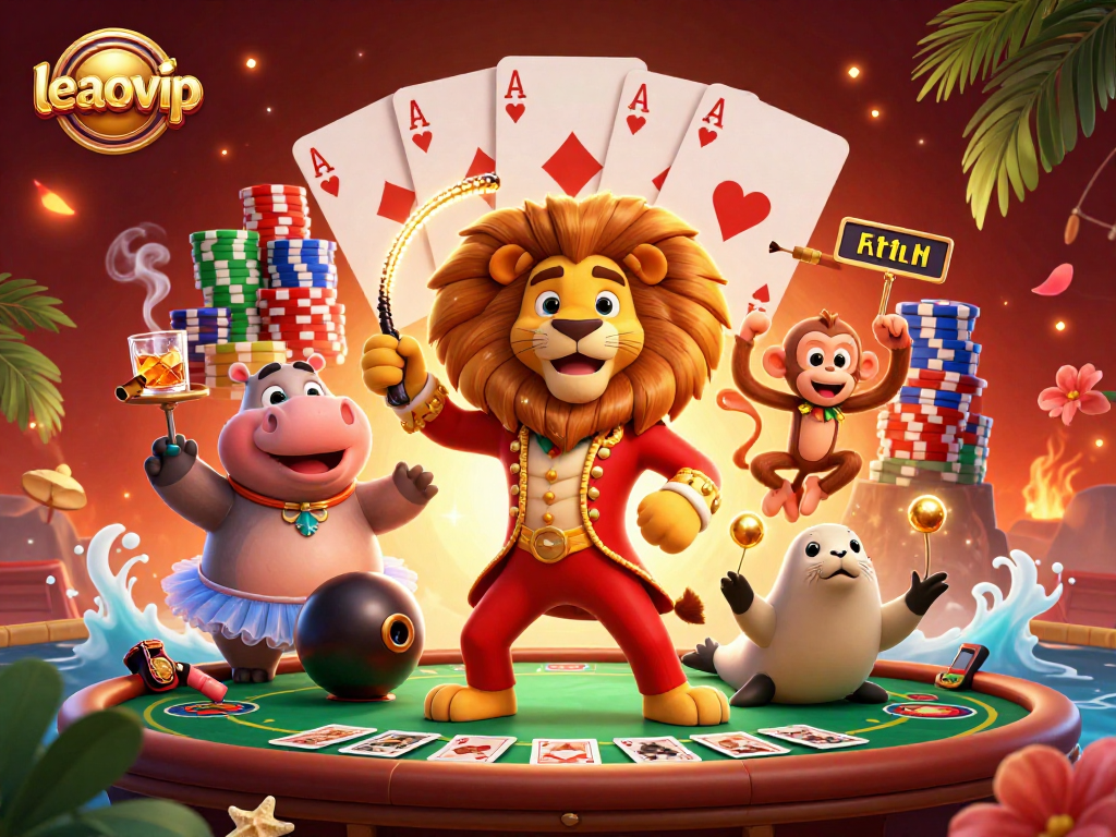 Experience dynamic gaming action with leaovip showcasing fun casino characters and elements in a vibrant scene.