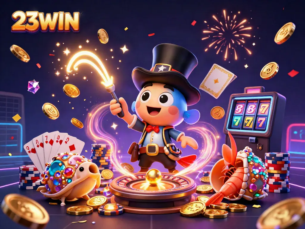 23WIN's thrilling casino adventure with an anglerfish, shrimp, and snail celebrating a win.
