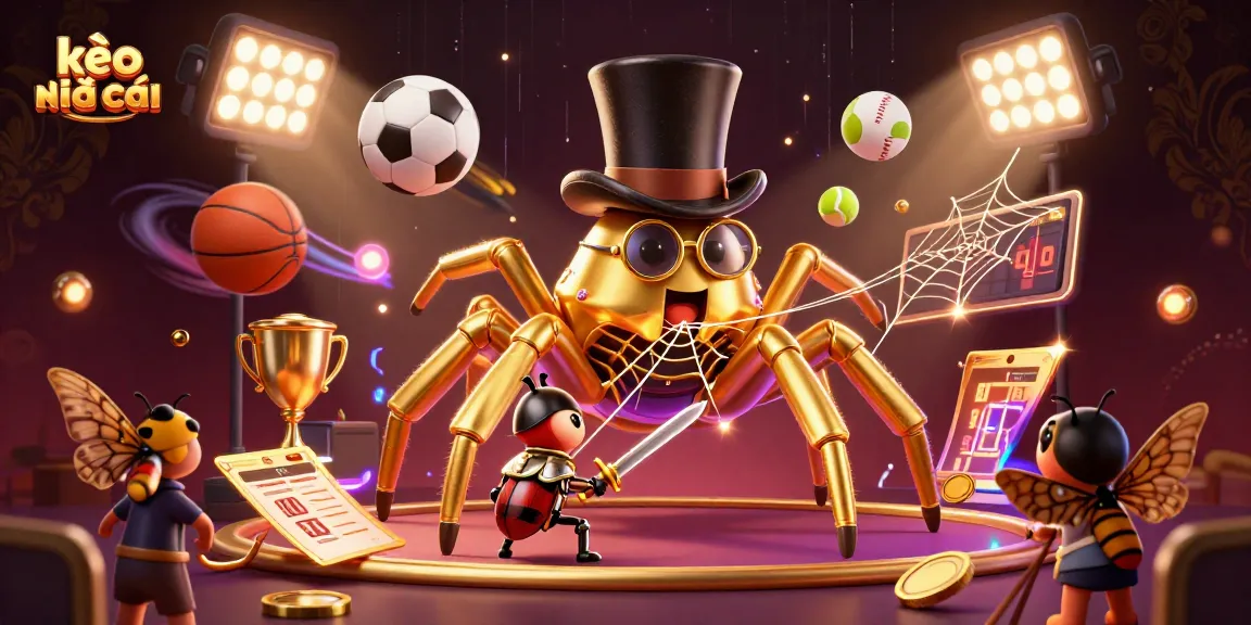 Engage in kèo nhà cái action with a golden tarantula and brave beetle knight in an exciting sports betting scene.