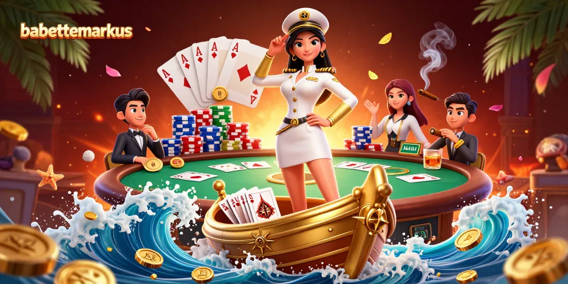 Engage with the babettemarkus world of online gambling, featuring an Asian lady commanding a pirate ship with poker elements.