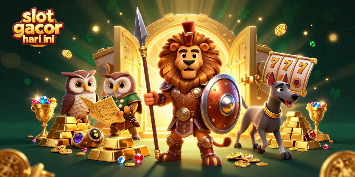 Experience slot gacor hari ini with a thrilling 3D illustration depicting winning jackpots, treasures, and adventure.