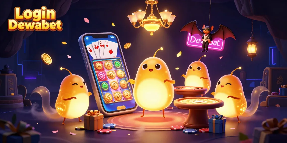 Engage with Login Dewabet at a vibrant online casino illustrated with glowing elements and dynamic gaming features.