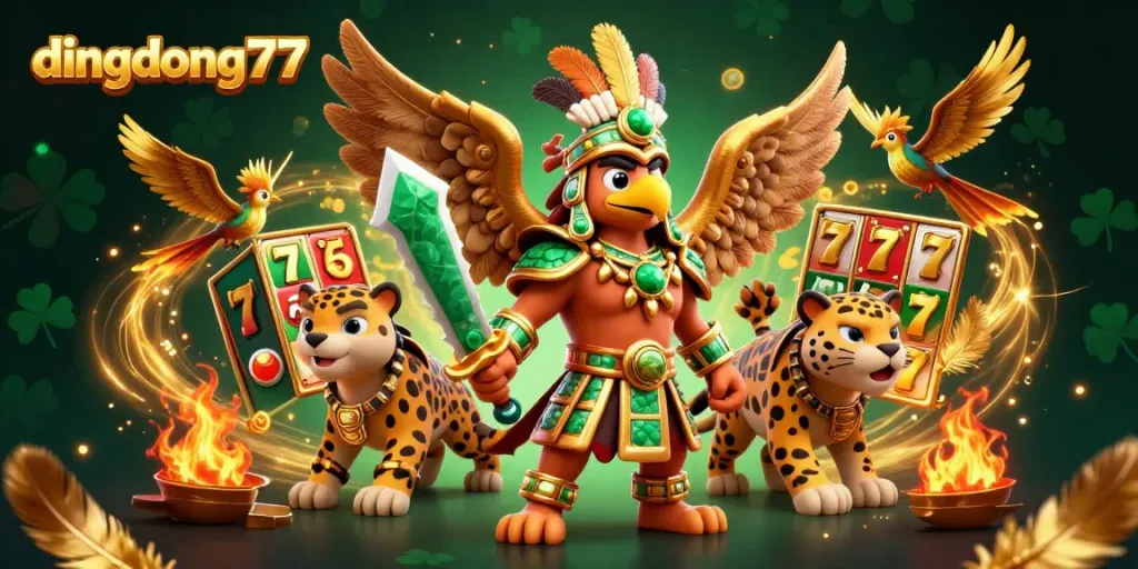 Experience winning thrills with dingdong77, featuring vibrant characters in a dynamic casino scene.