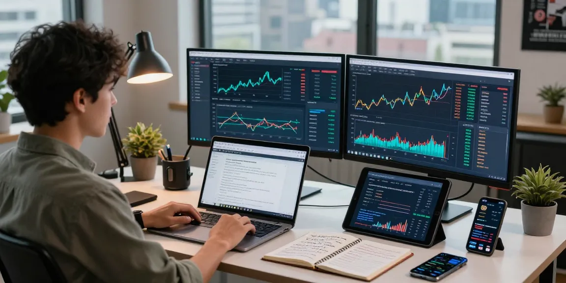 Recover lost crypto with expert analyzing blockchain trends in a modern workspace.