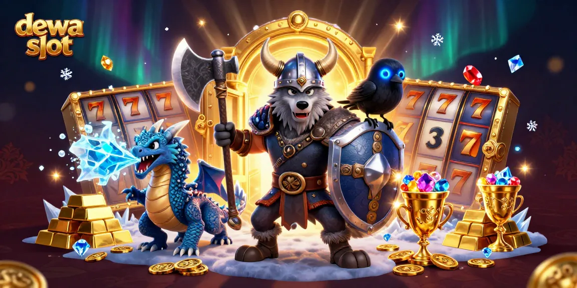 Experience the thrill of the dewa slot with an epic scene of Viking warriors, treasure, and fortune.