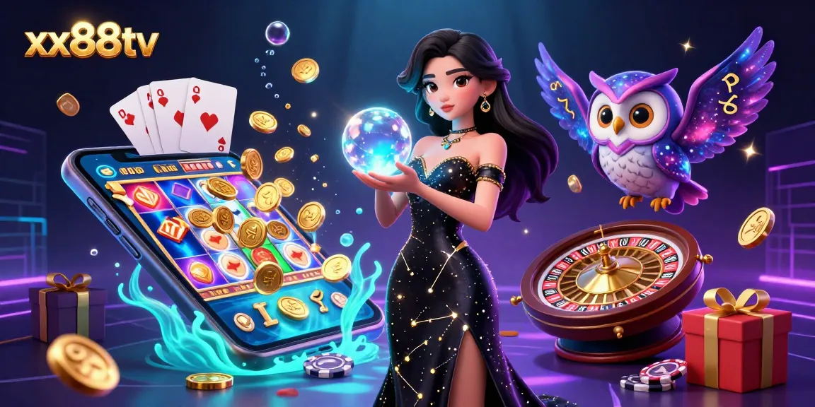 Spin vibrant slots and win big with xx88tv in an ultra-detailed 3D casino illustration.
