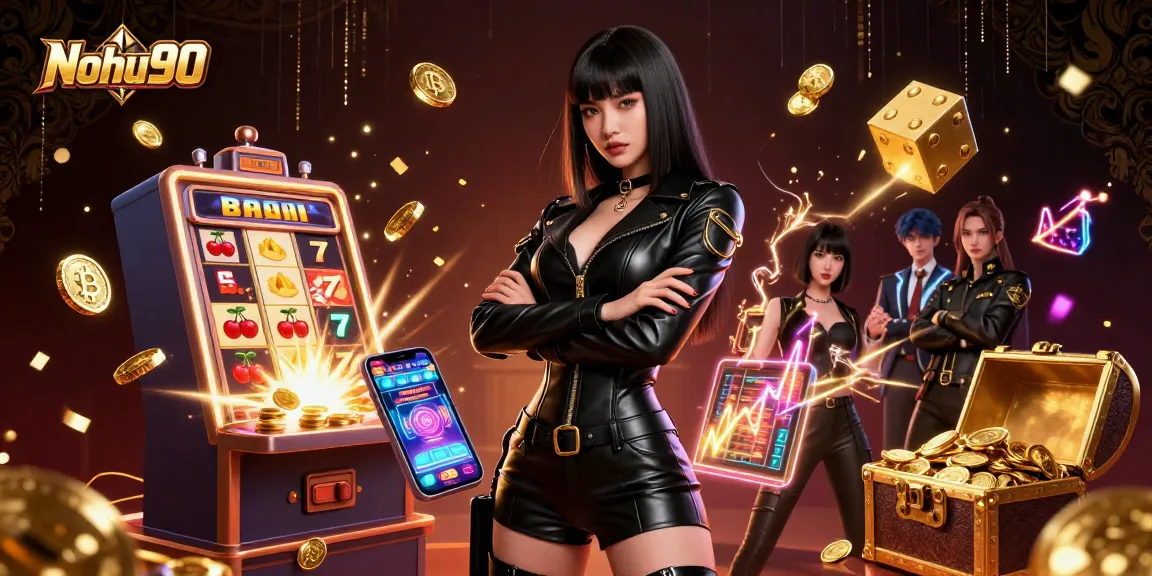 Nohu90 offers thrilling jackpot experiences amidst vibrant slot machines and casino excitement.