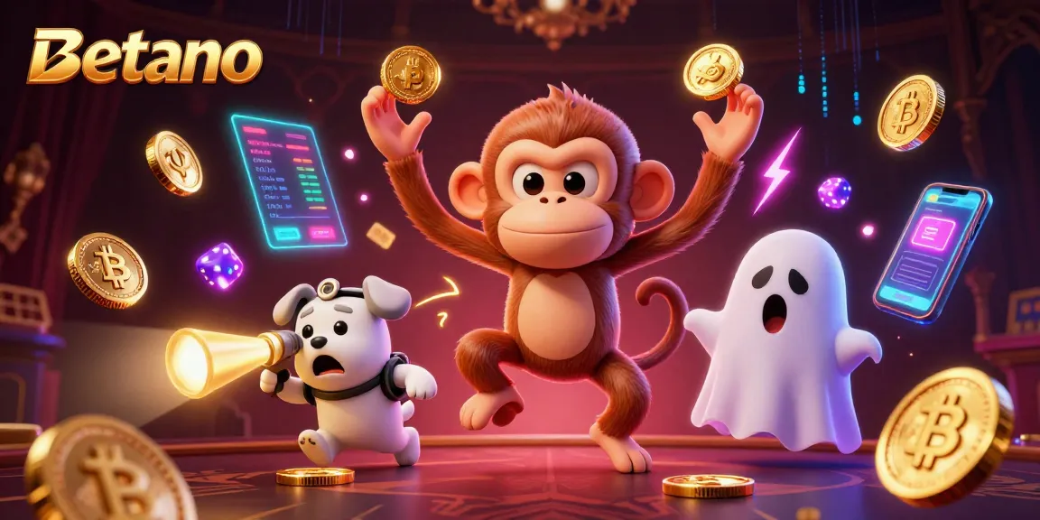 Experience the excitement of Betano as a playful poltergeist monkey juggles golden gaming elements in a lavish casino.