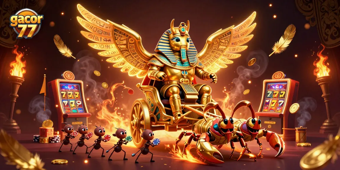 Permainan Gacor 77 yang memikat dengan karakter dan elemen kasino dalam ilustrasi 3D.