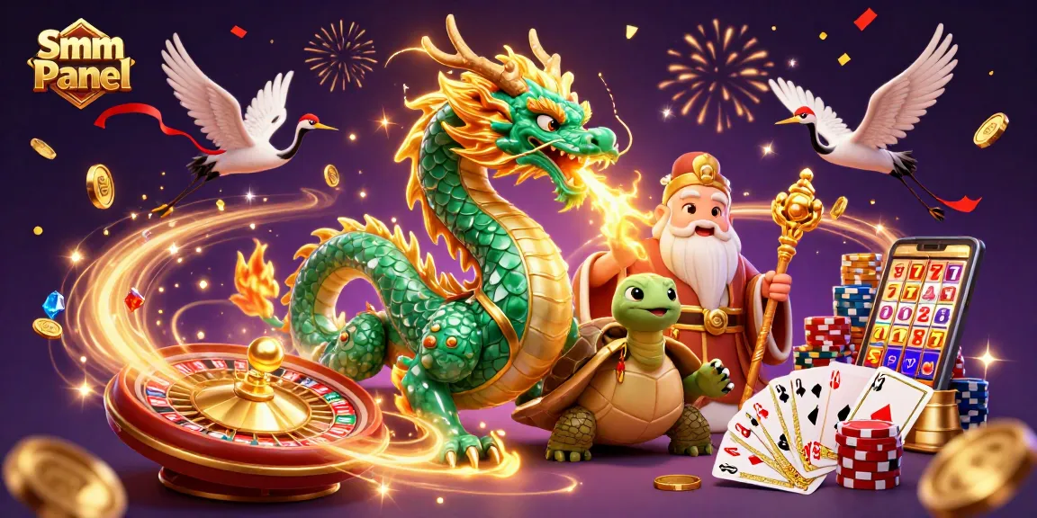 Experience the magic of the Smm Panel as a jade dragon ignites the casino atmosphere with golden fire.