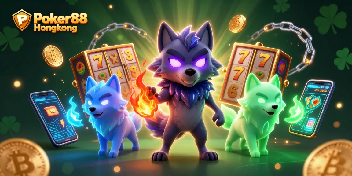 Engage in thrilling gameplay with Poker88 Hongkong featuring a shadow wolf leader and vivid slot elements.