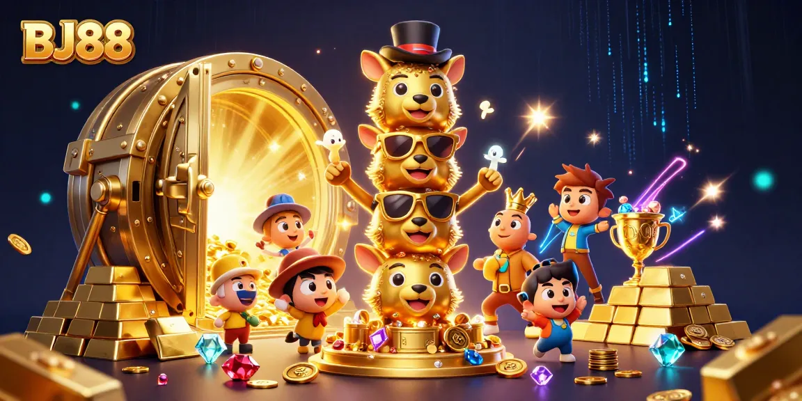 Engage with thrilling games at BJ88, where a vibrant totem pole and treasure await!