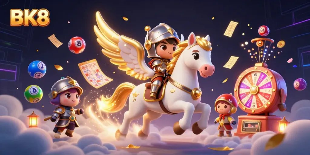 Experience heart-pounding excitement at BK8 as the knight rides a celestial horse in a vibrant casino atmosphere.