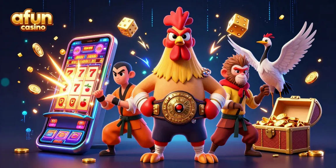 Experience exciting gameplay at afun casino with vibrant 3D characters and captivating slot machines.