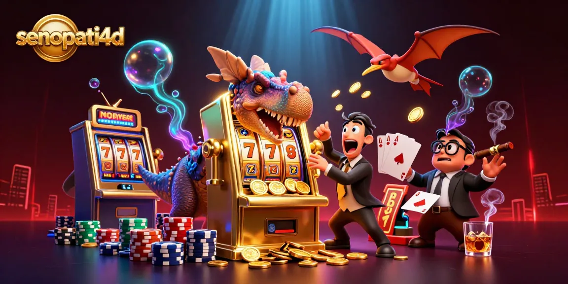 Catch the jackpot with senopati4d as the pachycephalosaurus celebrates with golden coins in a vibrant casino scene.