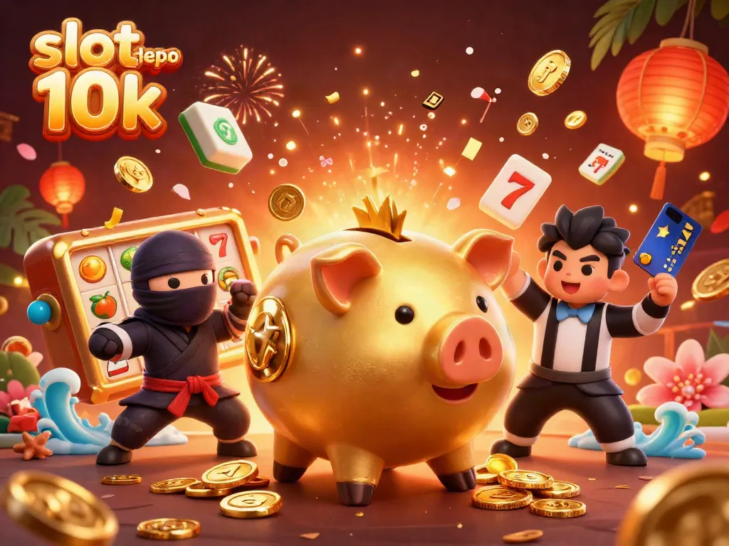 Experience thrilling wins with slot depo 10k in this vibrant 3D animated casino scene.