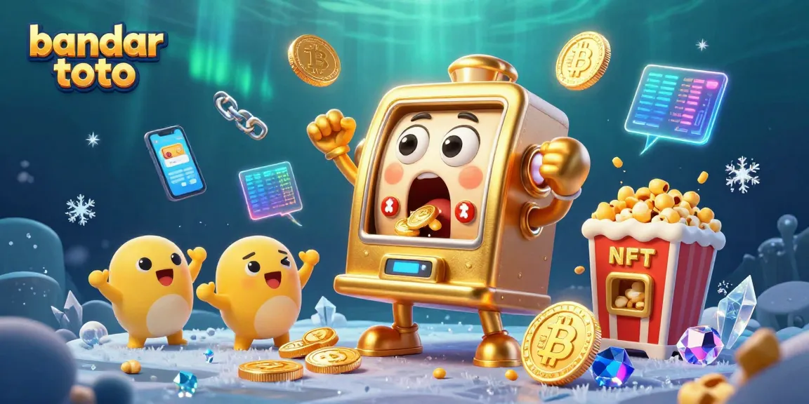Experience the excitement of bandar toto with a golden slot machine winning a jackpot, surrounded by cheering machines.