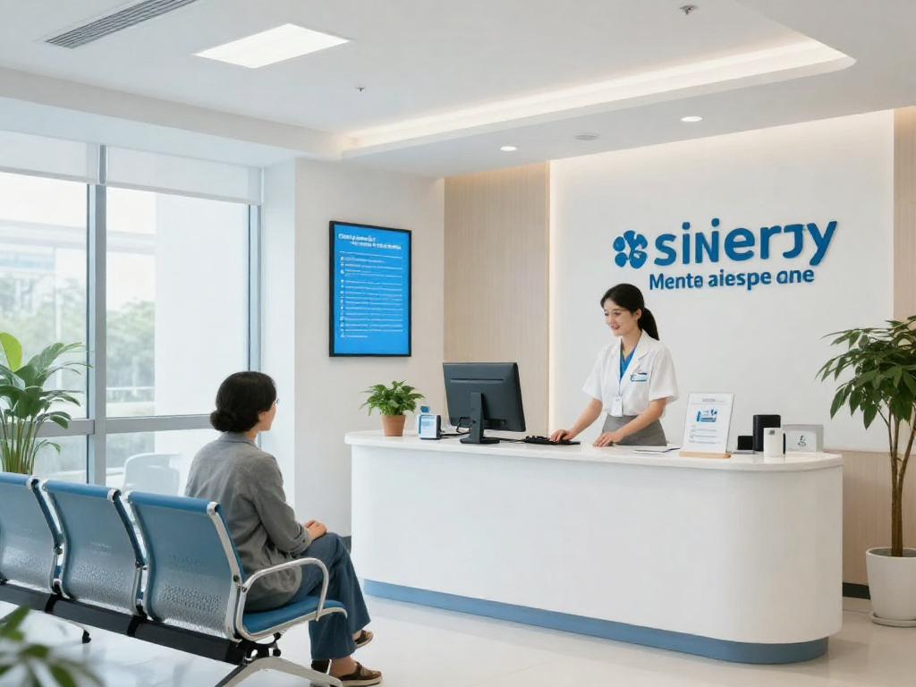 "Professional healthcare environment showing psychiatric assessment near me, with friendly staff, patient care signs, and modern clinic layout."