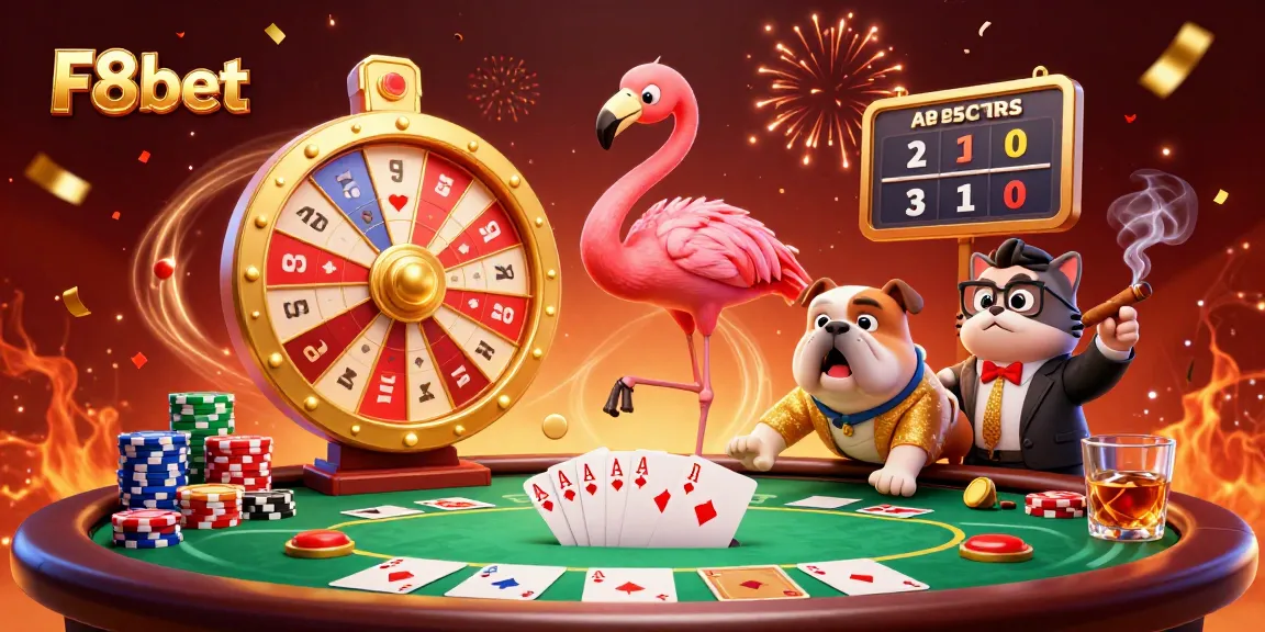 Experience thrilling wins at F8bet with a vibrant event showcasing a game show host, bulldog contestant, and prize reveals.