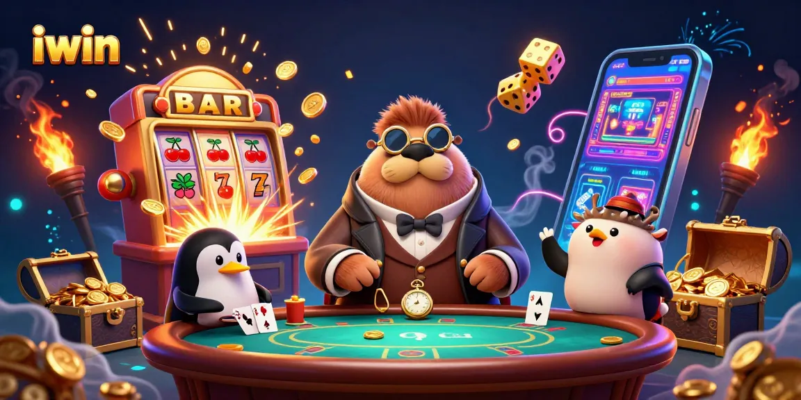 Experience thrilling iwin gaming with a jolly walrus and epic casino symbols in a rich underwater scene.