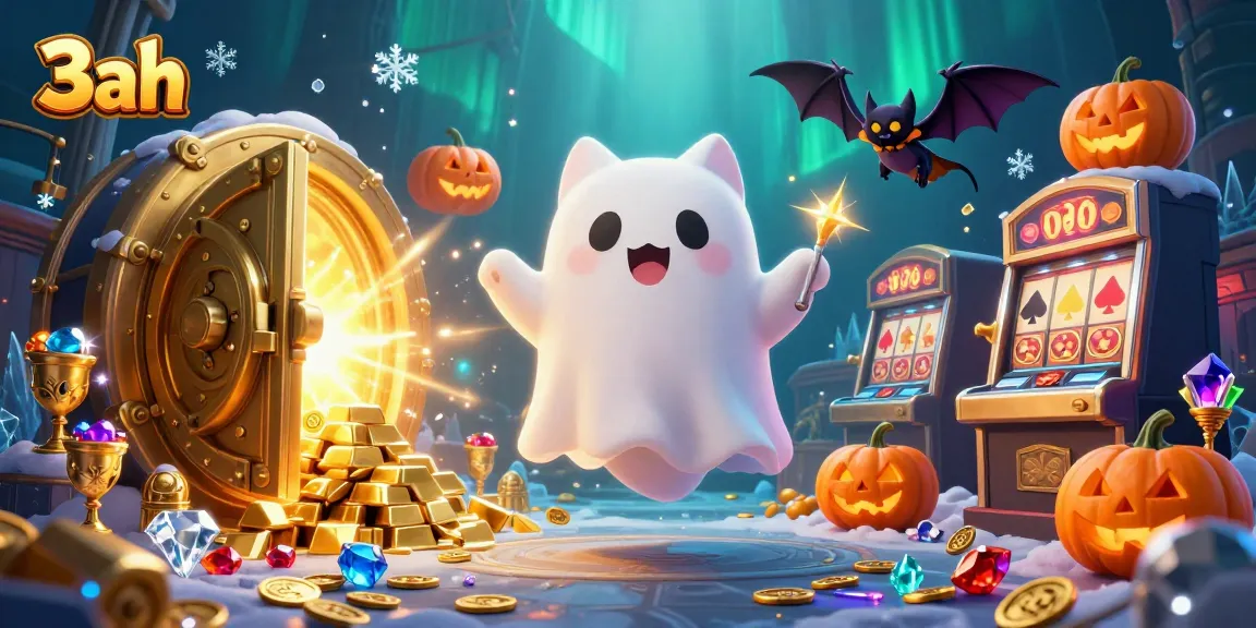 Engage in thrilling casino adventures with the 3ah friendly ghost cat in a vibrant digital illustration.