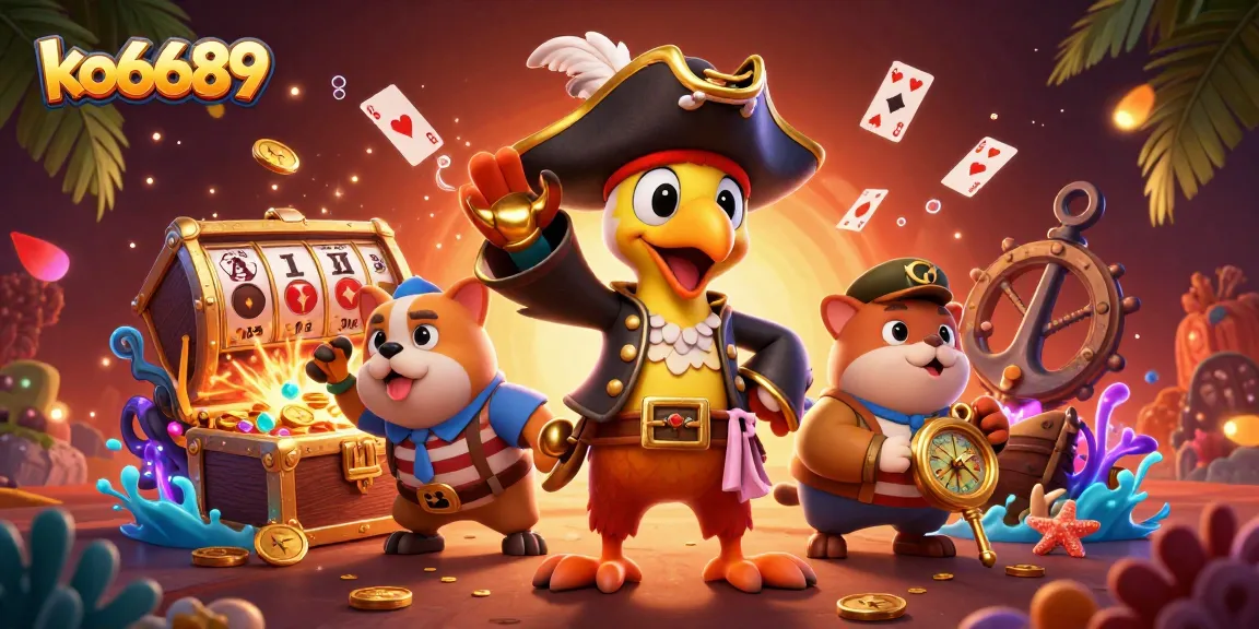 Experience exciting gaming moments at ko6689 with a vibrant 3D casino illustration featuring unique characters and games.