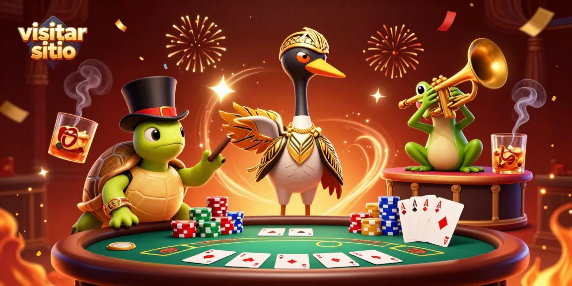 Visitar sitio para jugar a póker con personajes animados en un ambiente festivo.