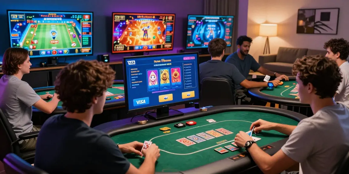 Exciting gaming session at credit card casinos showcasing Visa and Mastercard options on multiple screens.