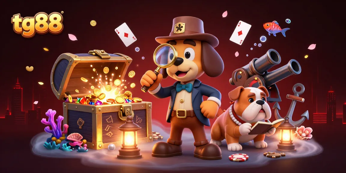 Experience thrilling gameplay with tg88's vibrant casino adventure illustration featuring detectives and treasure.