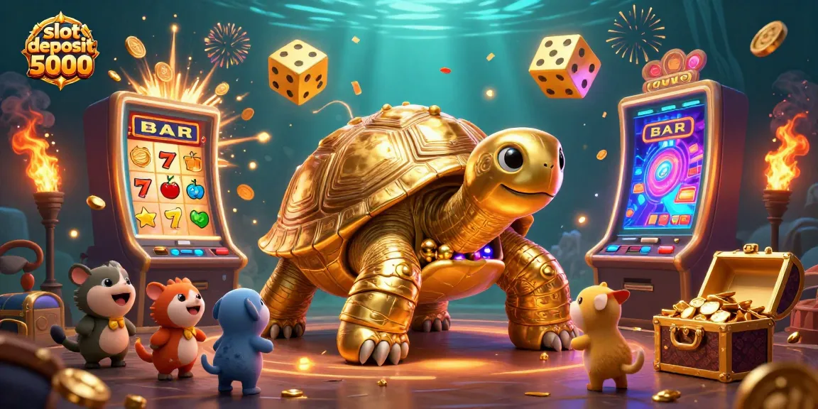 Experience thrilling excitement at slot deposit 5000 with a vibrant 3D casino scene full of energy.
