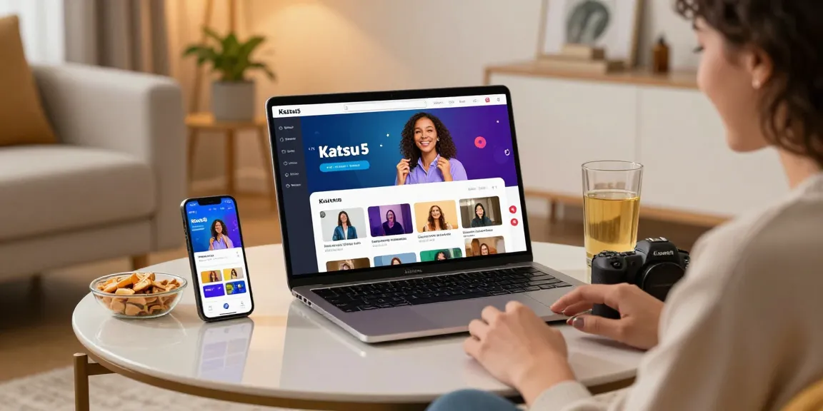 Pengguna menjelajahi platform hiburan digital Katsu5 dengan antarmuka yang ramah pengguna di laptop.