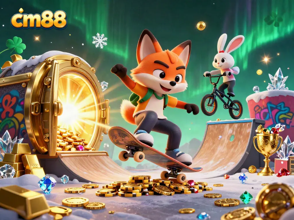 Experience thrilling gameplay at cm88 with a vibrant scene featuring a cartoon fox and rabbit in a casino setting.