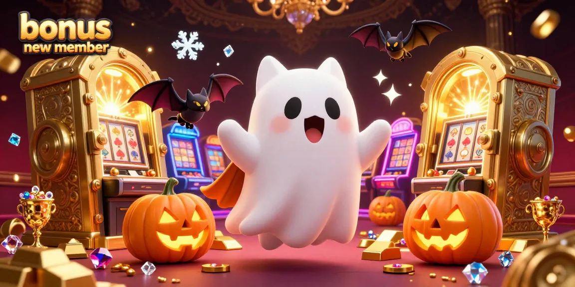 Boost your gaming experience with the bonus new member offer in a colorful casino scene filled with vibrant treasures.