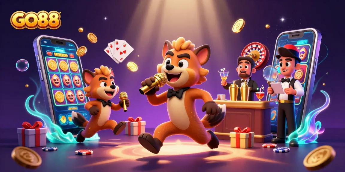 Experience GO88's vibrant casino atmosphere with hyenas engaging in entertainment and gaming.