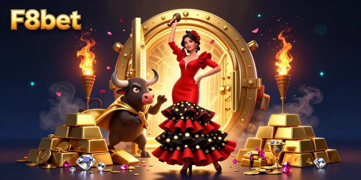 Experience exciting gaming thrills with F8bet's vibrant casino scene featuring captivating characters and luxurious treasures.