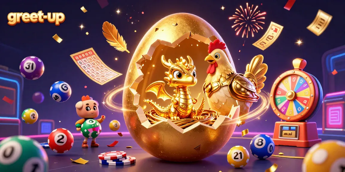 Engage with greet-up as a golden dragon emerges from a jackpot egg amidst vibrant casino elements.