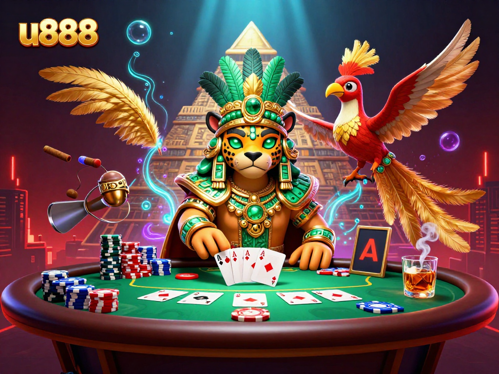 Engage in thrilling gameplay with u888 at a vibrant casino packed with colorful poker elements.