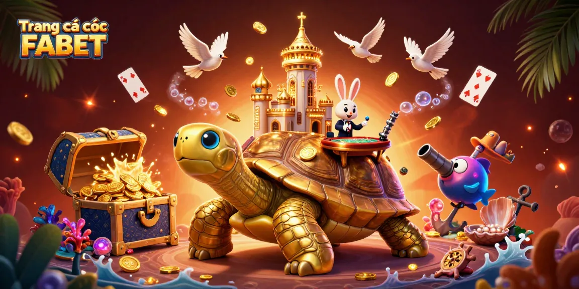 Experience Trang cá cược FABET with a vibrant casino scene featuring a golden tortoise and a rabbit dealer.