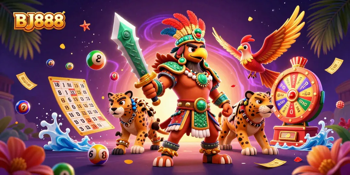 Engage in thrilling games at BJ888 with vibrant lottery elements and dynamic characters.