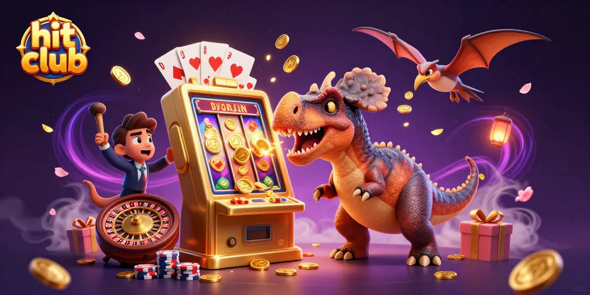 Hit club scene depicting a pachycephalosaurus winning coins at a slot machine, engaging viewers with casino excitement.