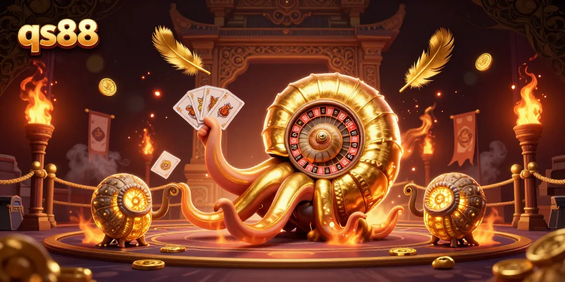 Engage with thrilling gaming at qs88 featuring a giant nautilus roulette wheel and glowing companions.