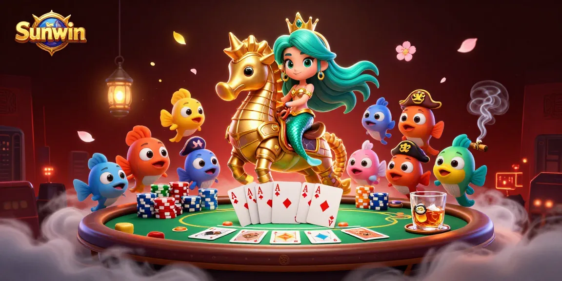 Engage in thrilling gameplay at Sunwin with a vibrant 3D illustration of a mermaid princess and seahorse.