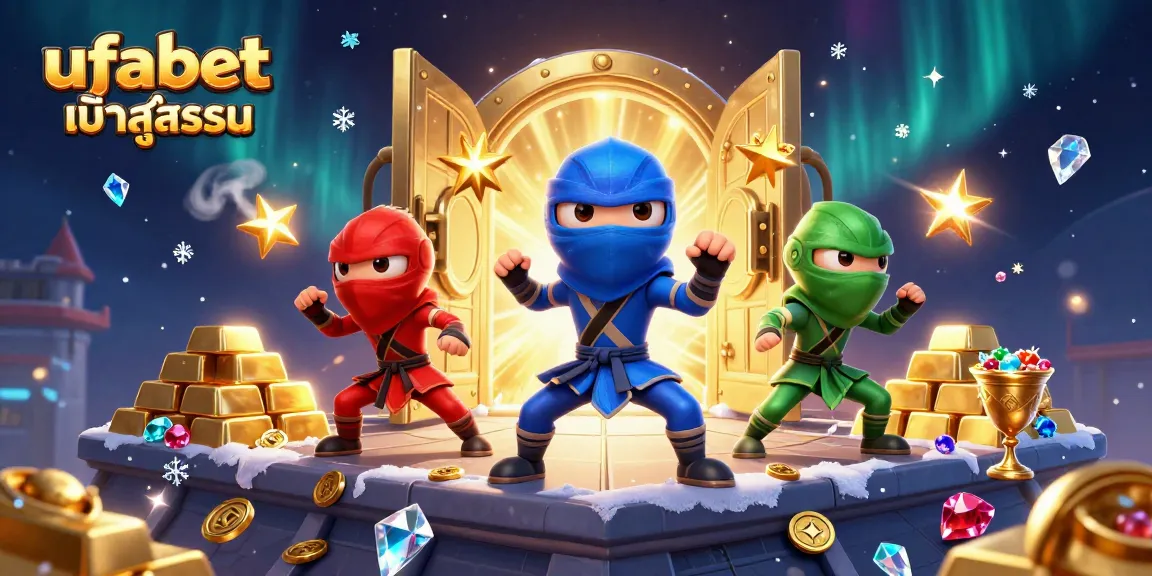 Experience ufabet เข้าสู่ระบบ with colorful ninja chameleons amidst a dazzling treasure scene.