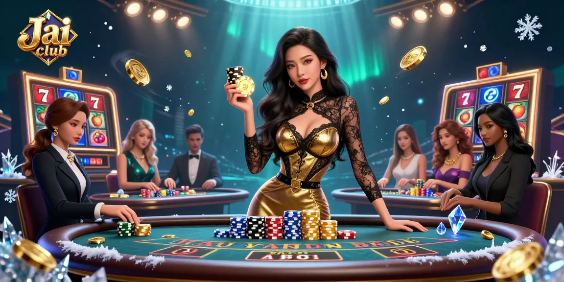 Experience high-stakes action at Jai club with a glamorous baccarat scene filled with jackpot symbols.