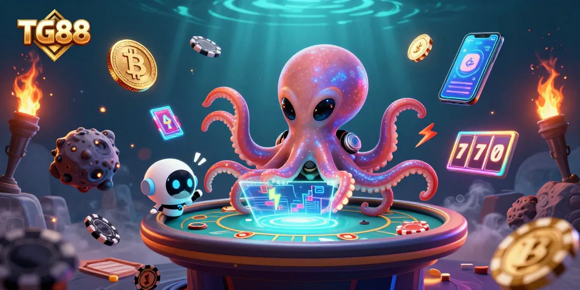 Experience thrilling poker action with TG88 featuring an alien octopus and crypto elements.