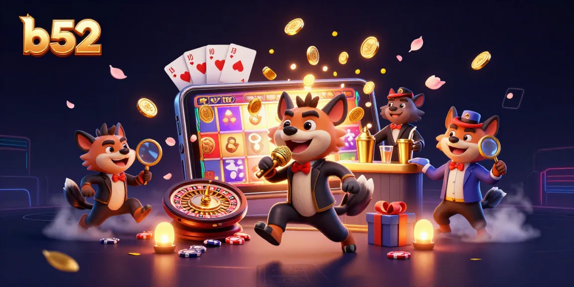 Engage with the vibrant b 52 comedy casino scene filled with hyenas, slot games, and dynamic characters.