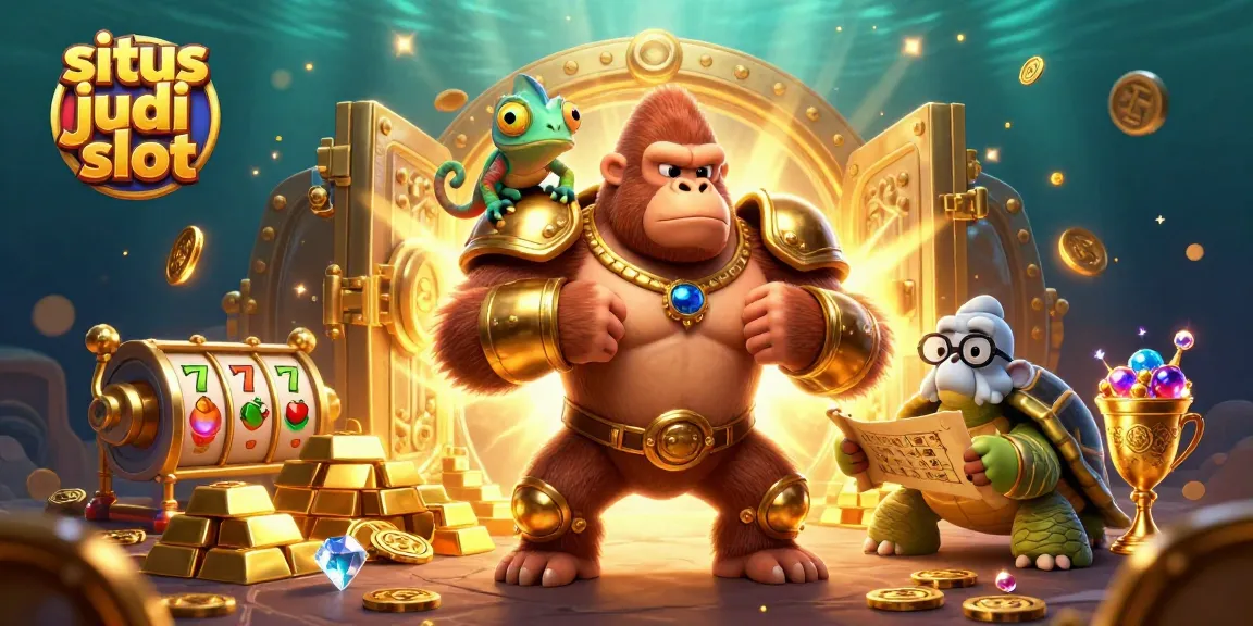 Menang di situs judi slot dengan karakter raja gorila berarmor emas dan teman chameleon cerdik.