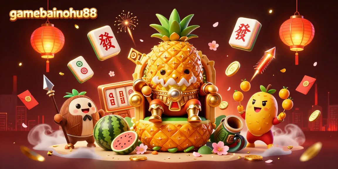 Join the exciting adventure of gamebainohu88 with vibrant slot reels and golden elements in a beach casino atmosphere.
