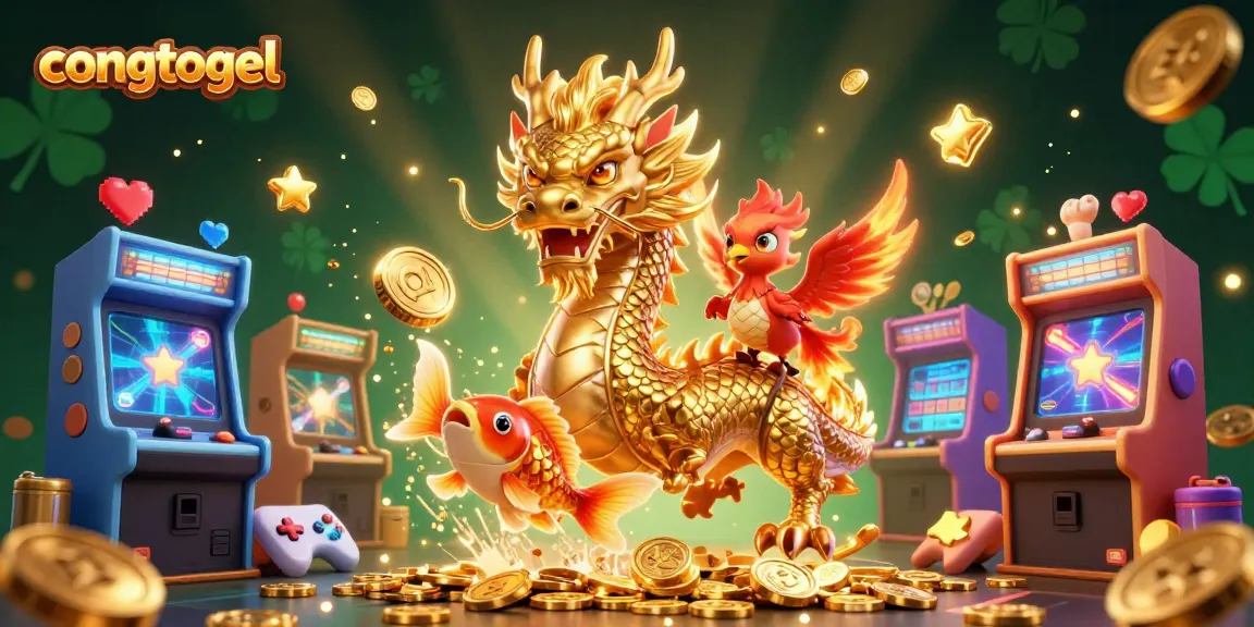 Experience thrilling wins with congtogel in a vibrant casino scene featuring a golden dragon and phoenix.